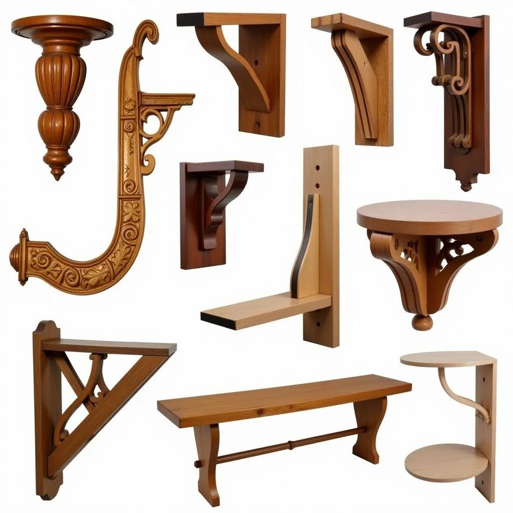 Collection of Art Deco Wooden Wall Shelf Brackets