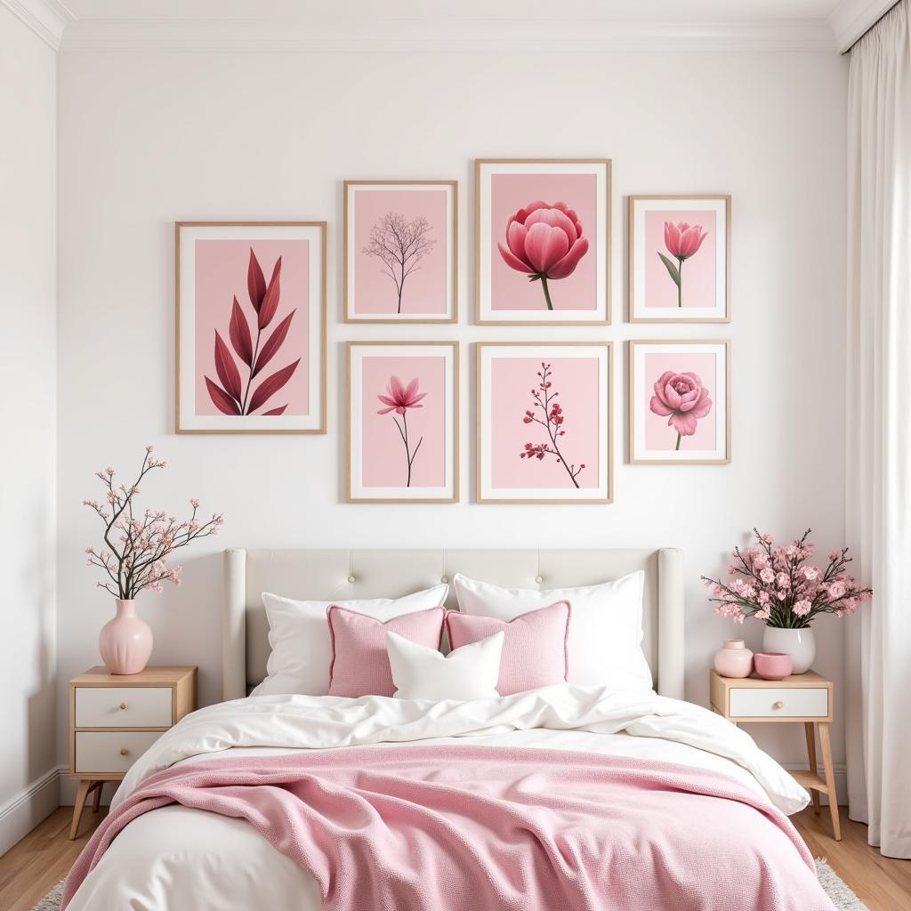 Pink Framed Wall Art Collection in Bedroom