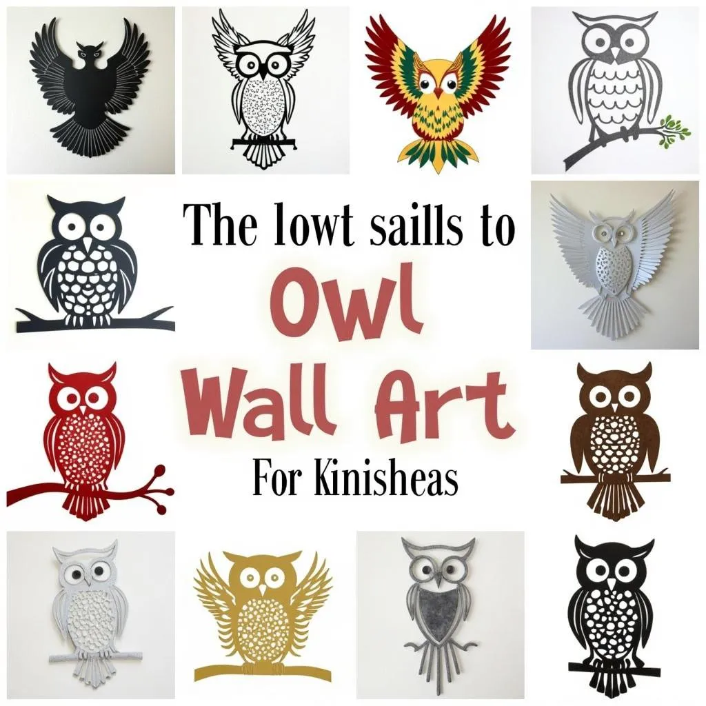 Metal owl wall art collection with various styles and sizes