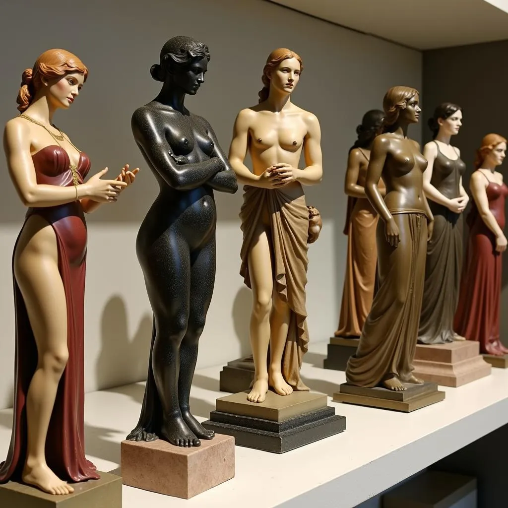 Collection of small Art Nouveau statues