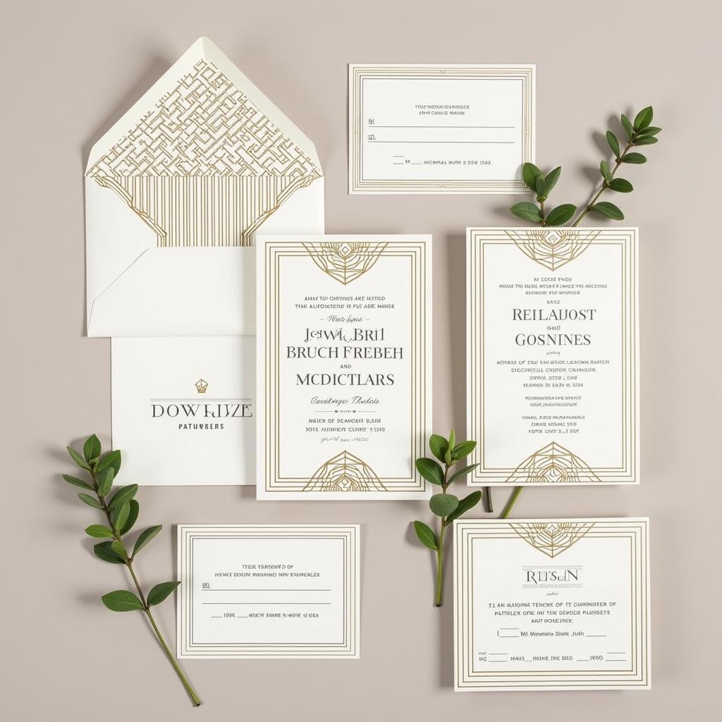 Set of Art Deco Wedding Invitations with Geometric Patterns