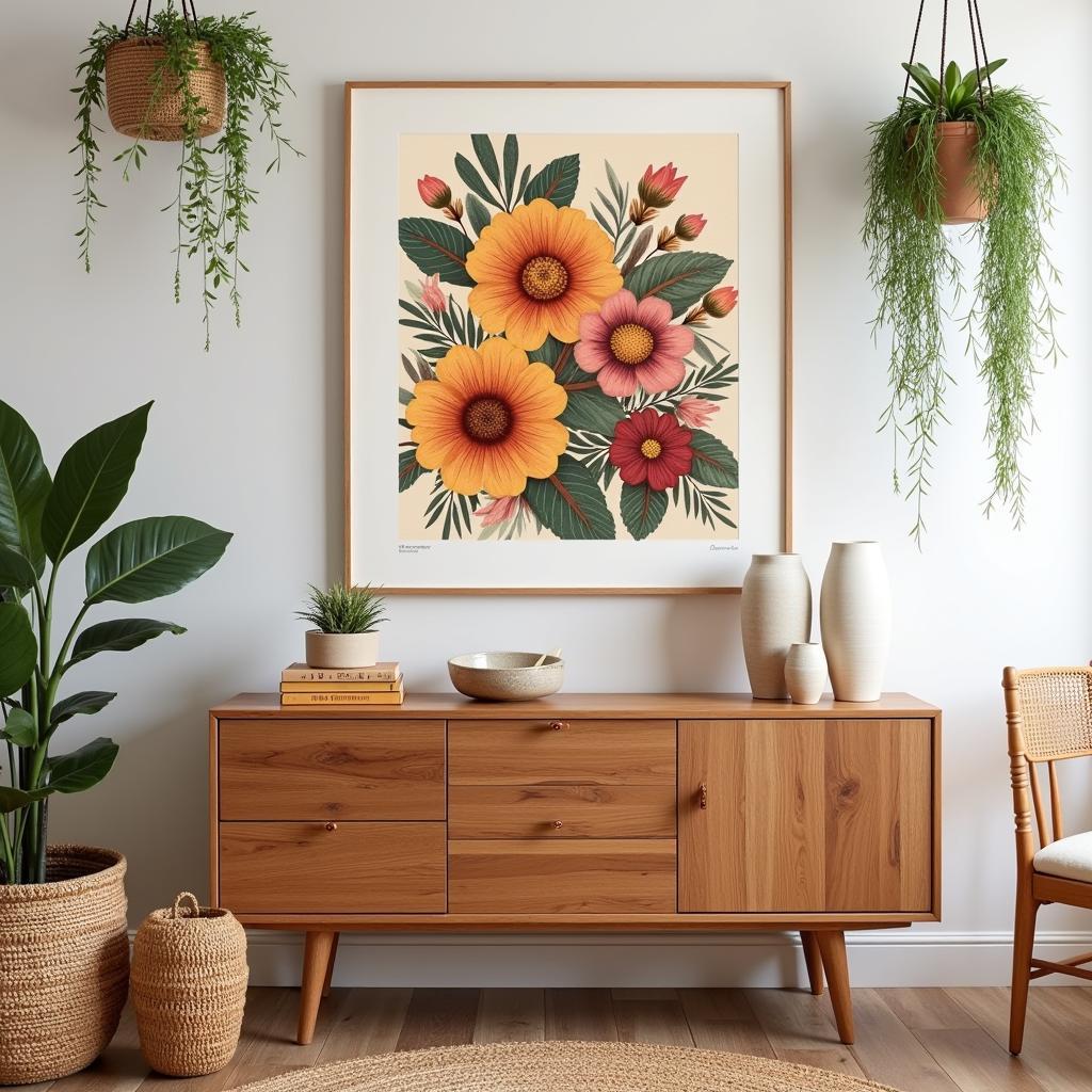 Boho art prints in a dining room