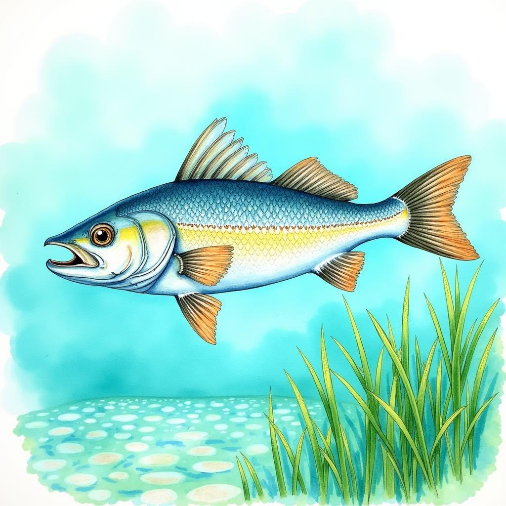 Watercolor illustration of a bonefish