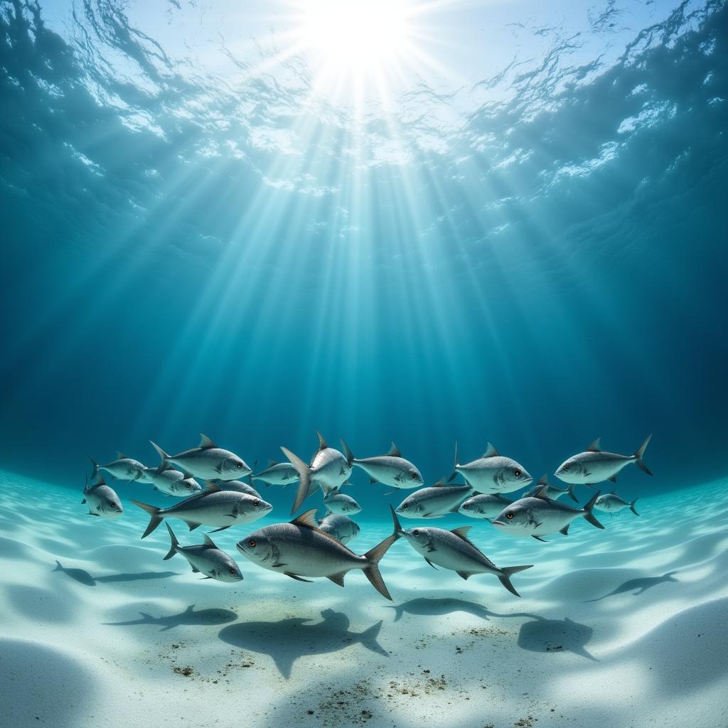 Underwater photograph of a school of bonefish