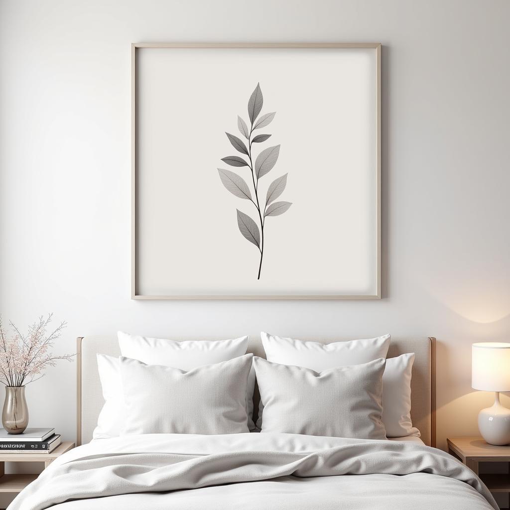 Botanical Neutral Art Print Above a Bed