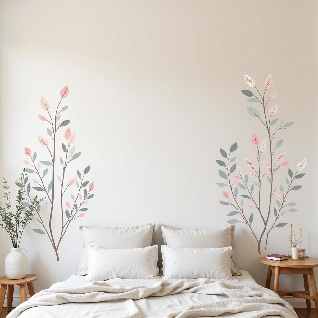 Serene Bedroom with Botanical Wall Art Stickers