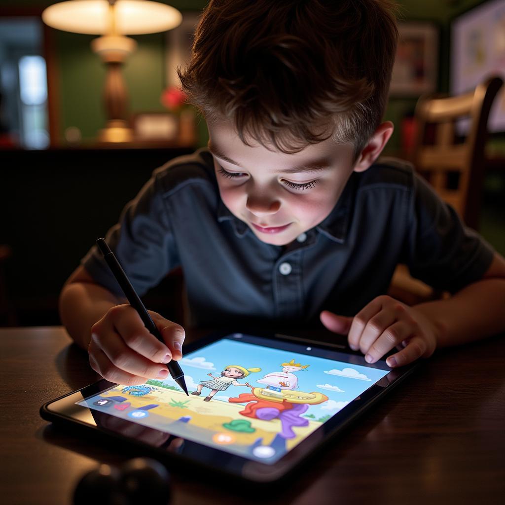 Boy Immersed in Digital Art Creation