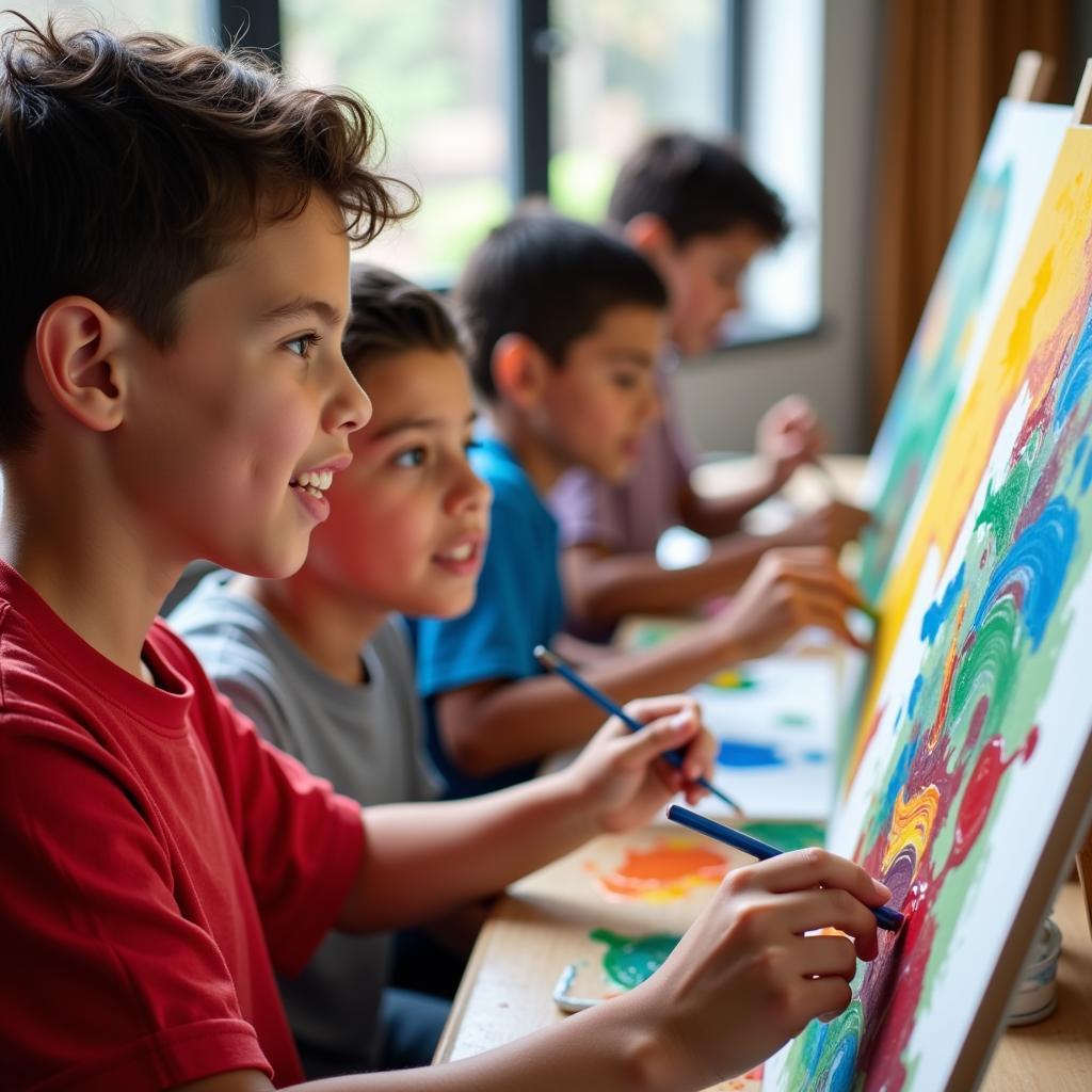 Boys Engaging in Painting Activities