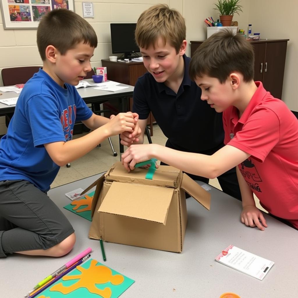 Boys Collaborating on a Sculpture Project