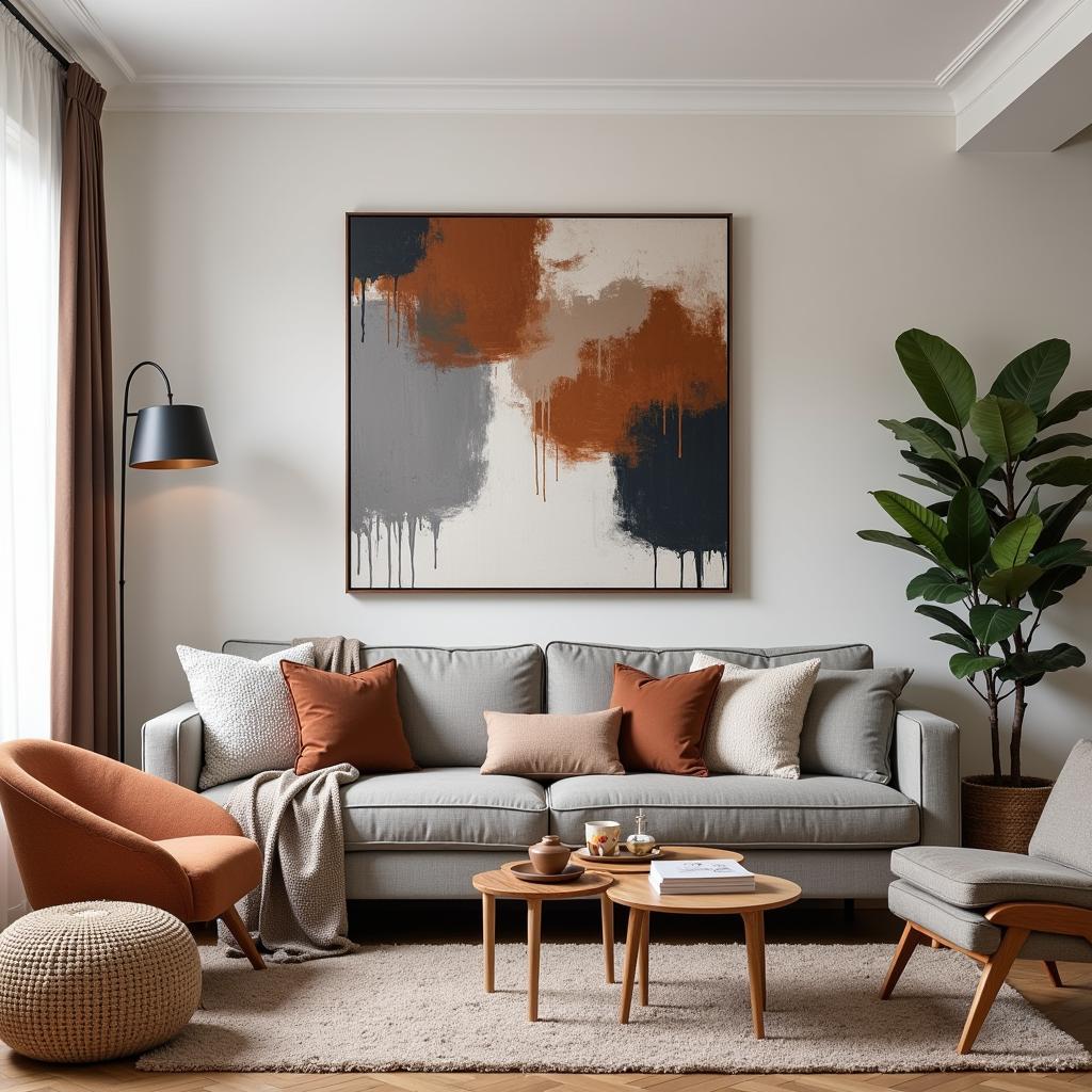 Brown and Gray Wall Art in Living Room Setting