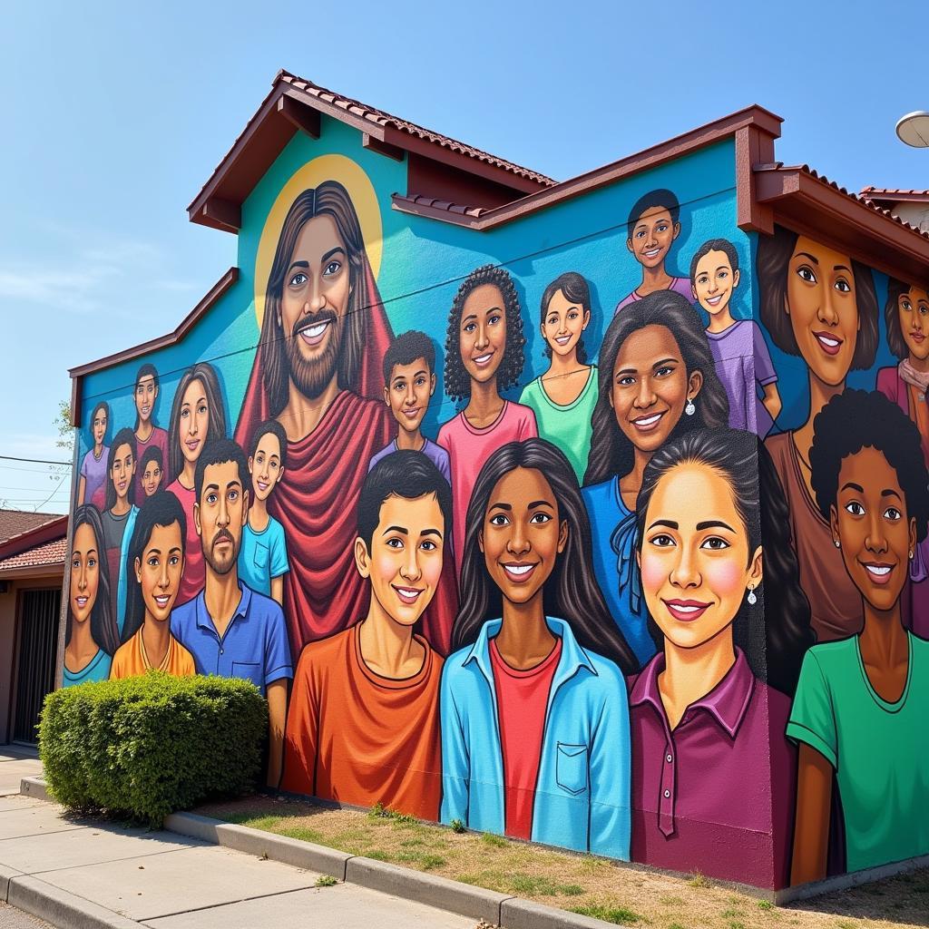 Brown Jesus Mural in Community Center