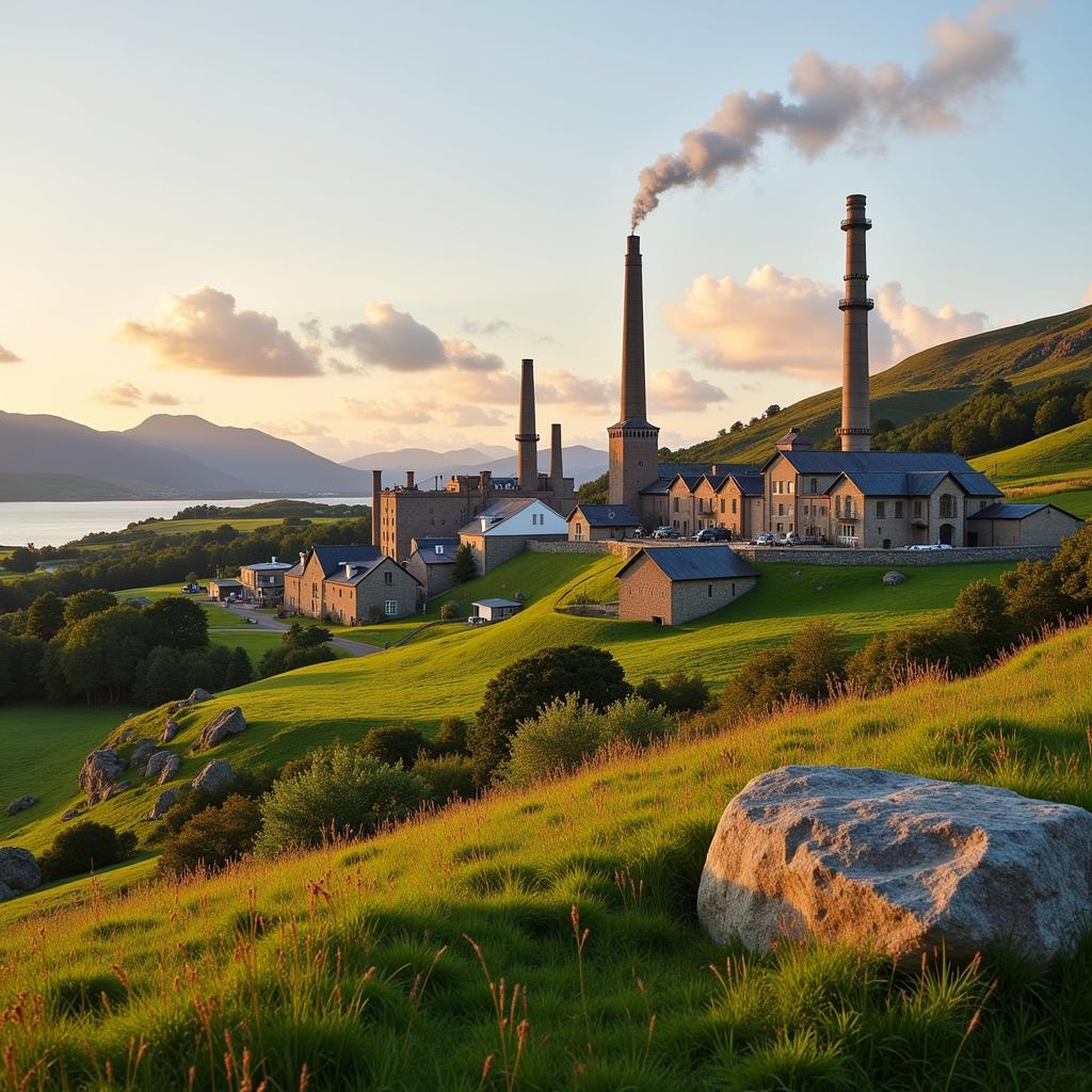 A scenic view of the Bruichladdich distillery on the Isle of Islay