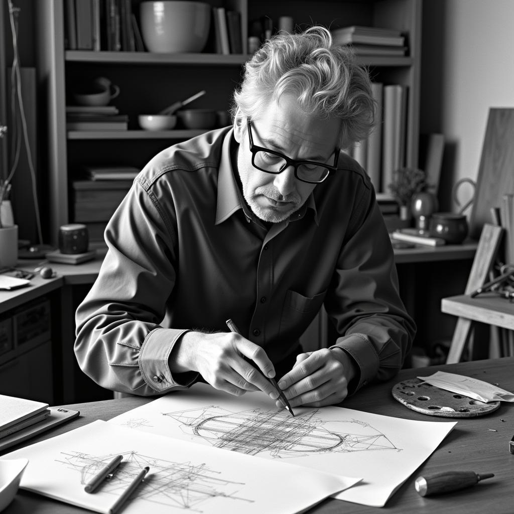 Bruno Munari working on a design project