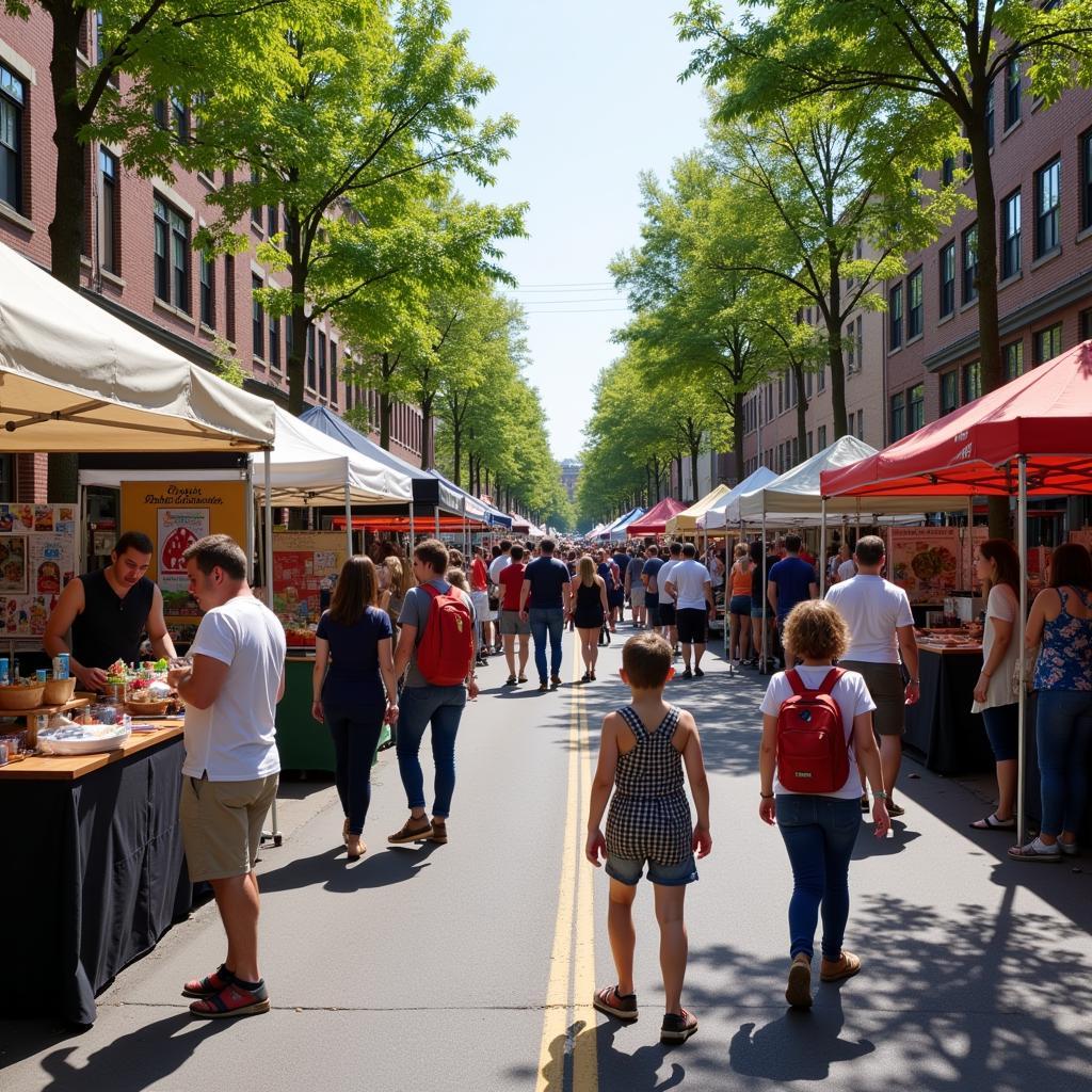 A lively crowd enjoying the festivities at the Brunswick Art Festival