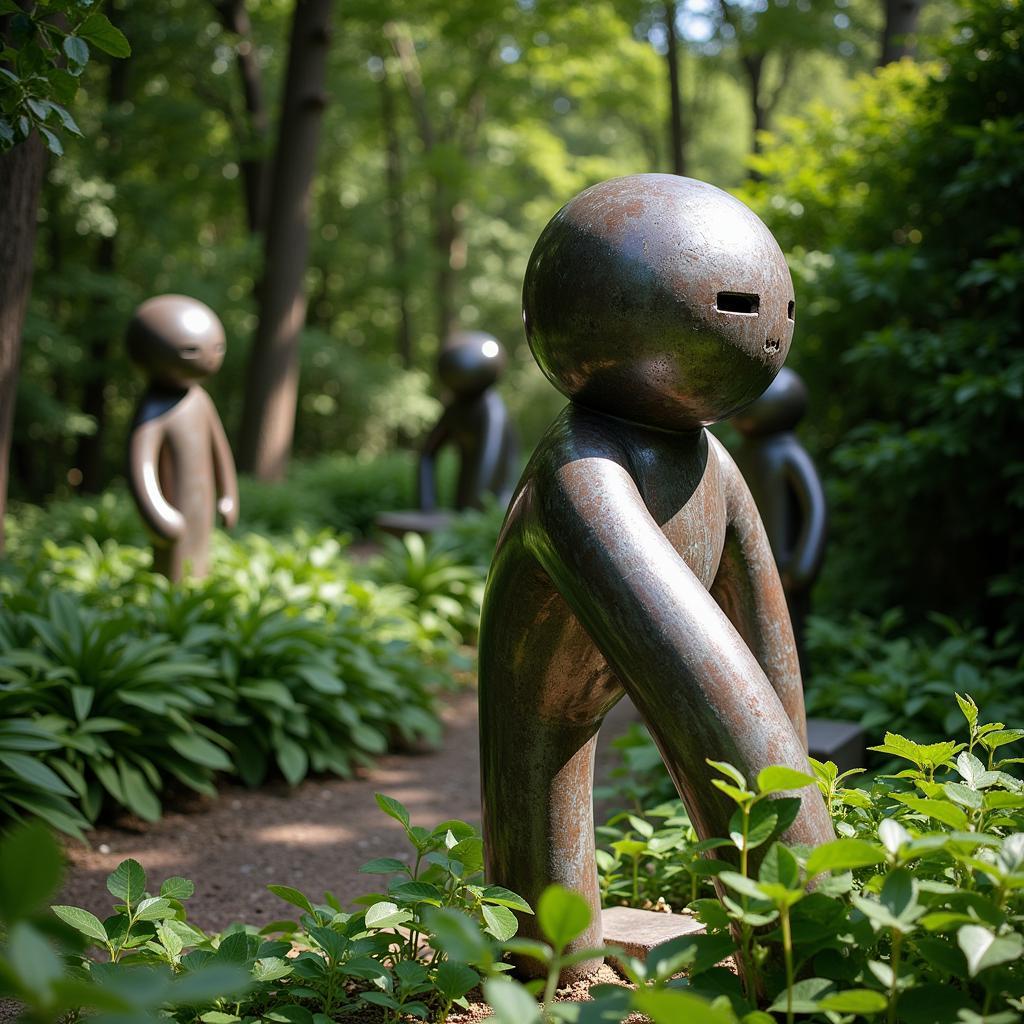 Modern sculptures displayed in a garden setting at the Brunswick Art Festival