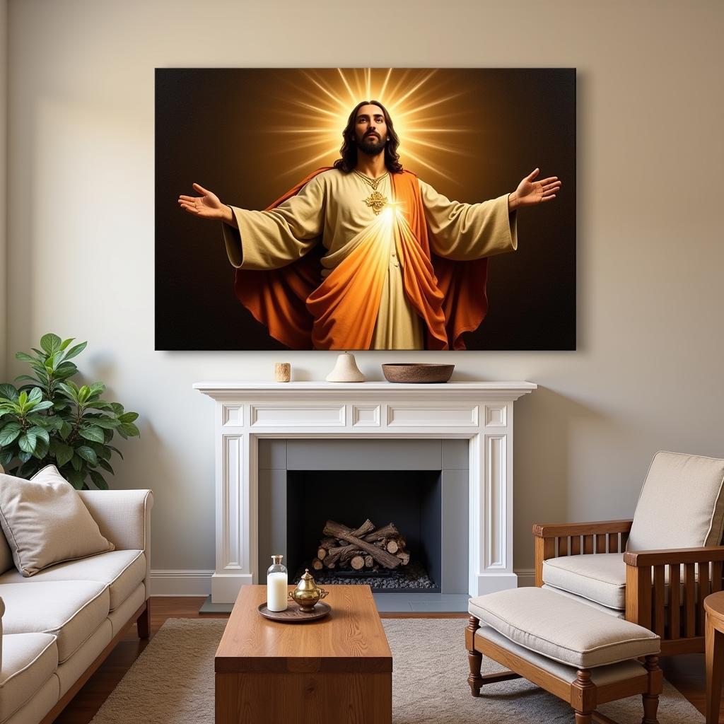 Bức tranh large Jesus wall art trong phòng khách