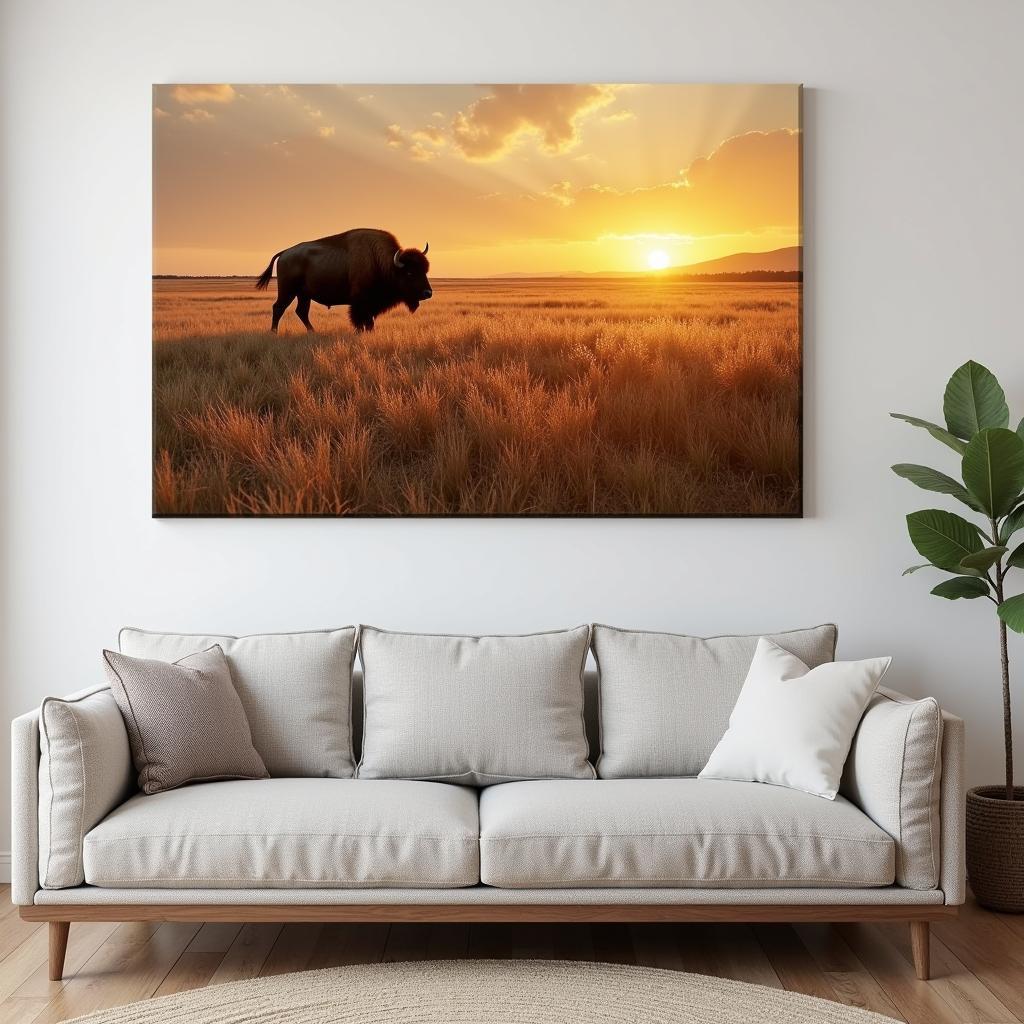 Buffalo Canvas Art in Living Room