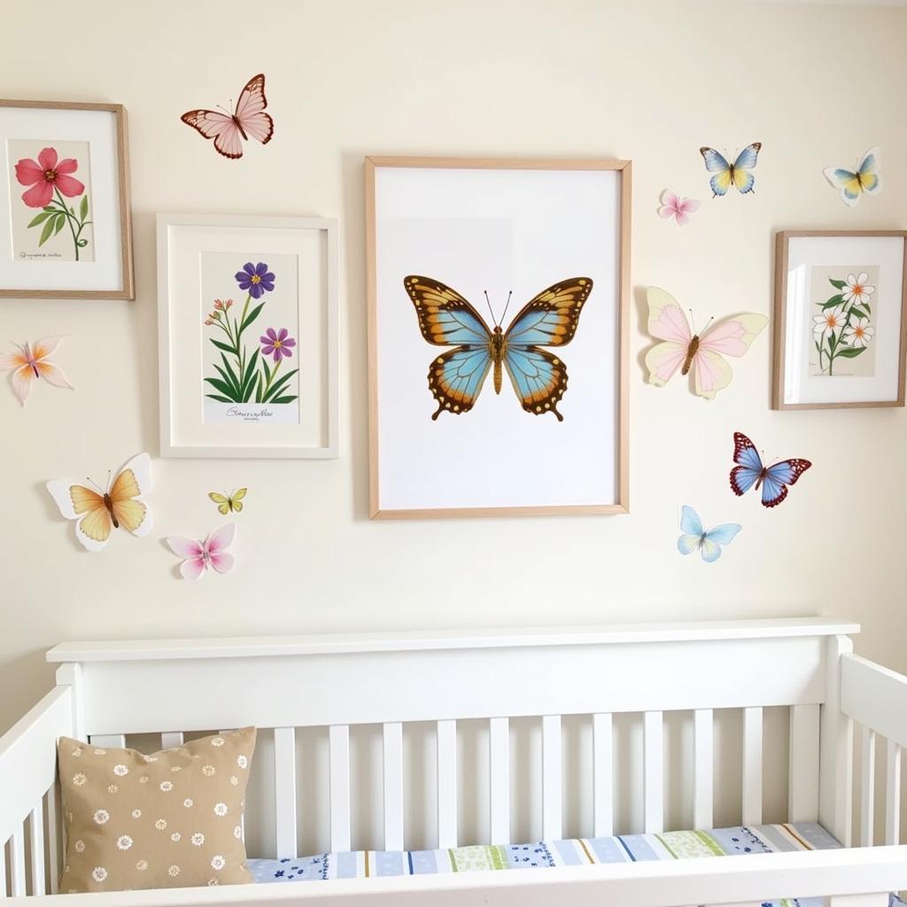 Butterfly Wall Art with Floral Nursery Theme