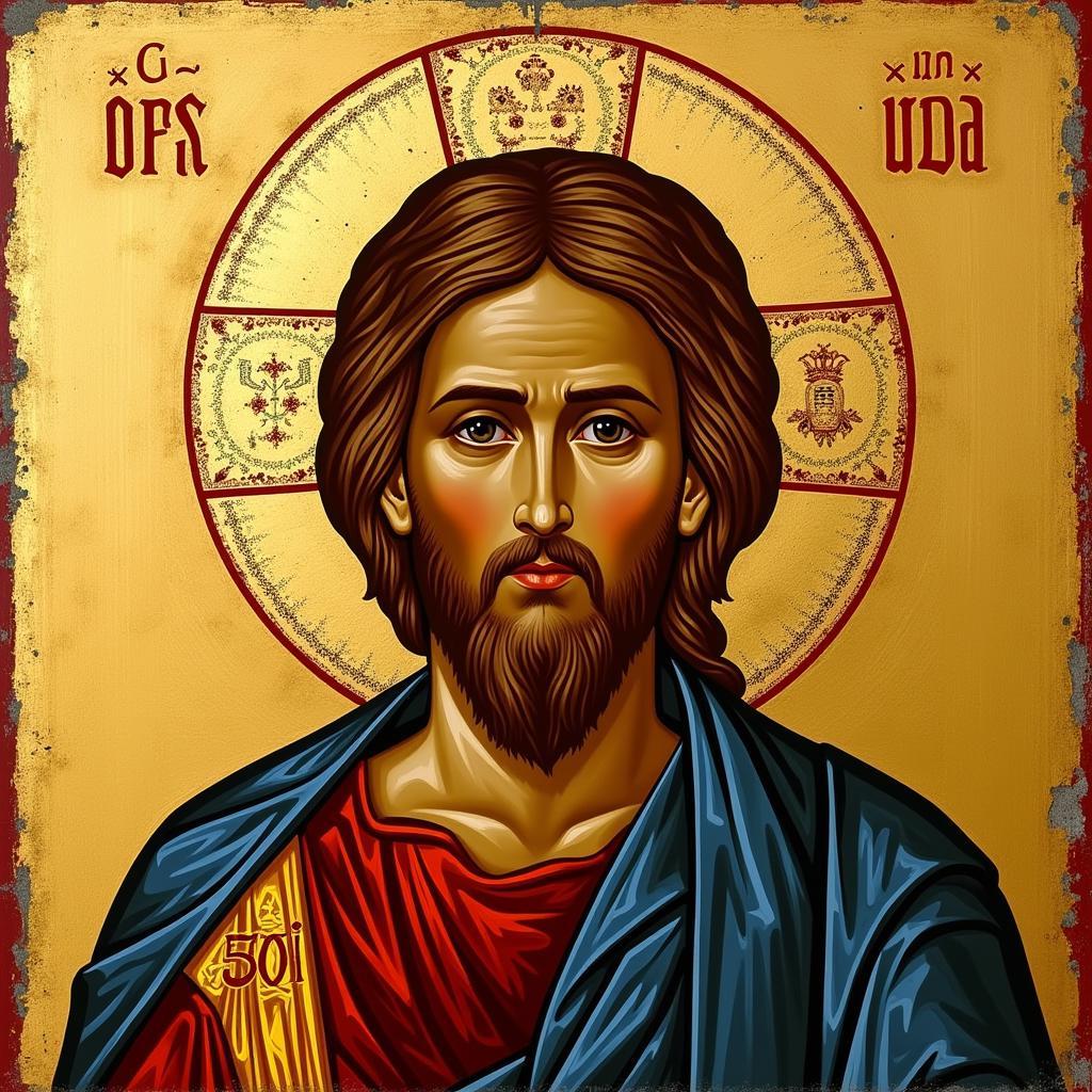 Byzantine icon of Christ Pantocrator, showcasing the traditional gold background and intricate details, a powerful example of liturgical art in Eastern Christianity.