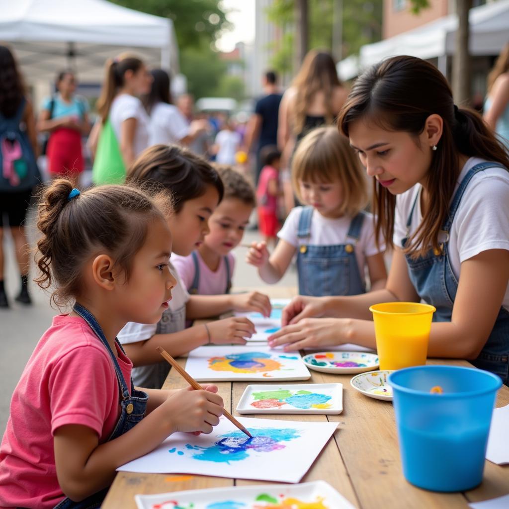  Families participating in art activities at the Art Festival Roseburg Oregon