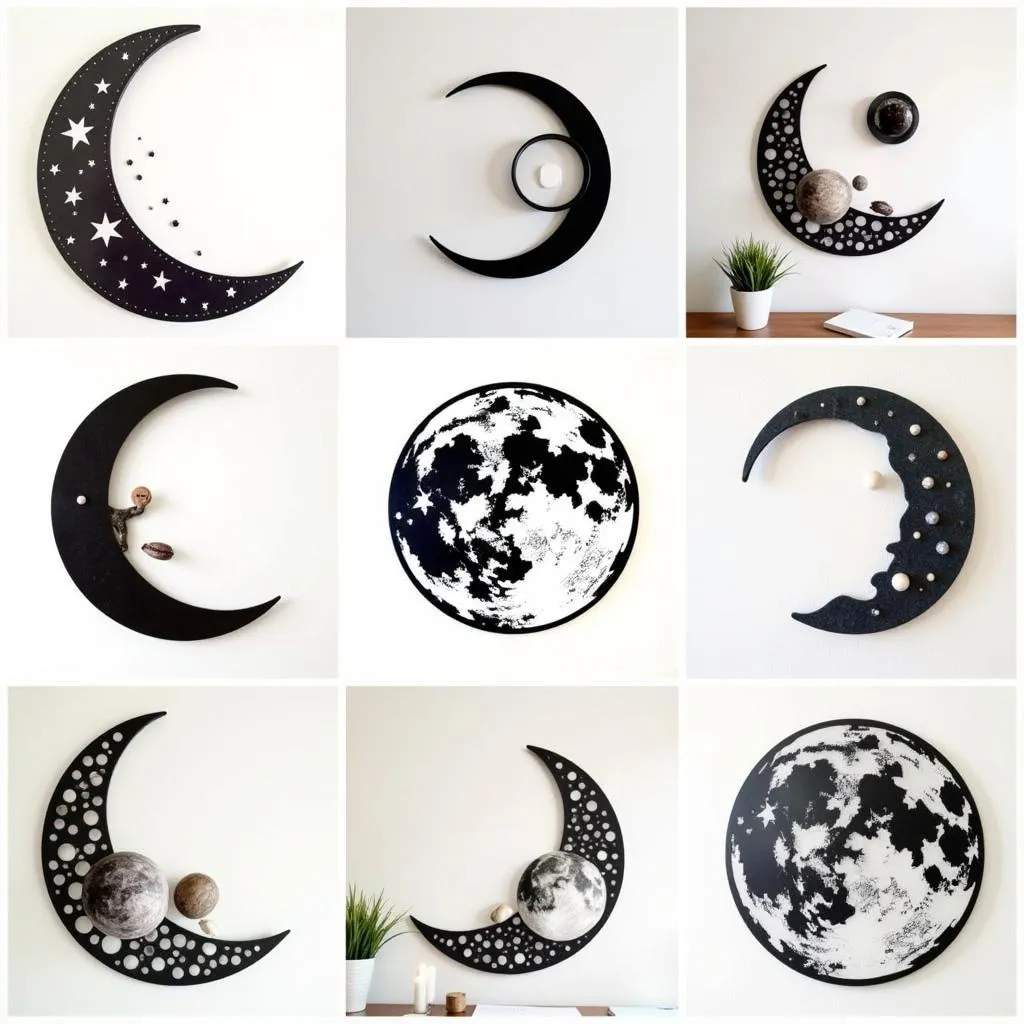 Different styles of metal moon wall art