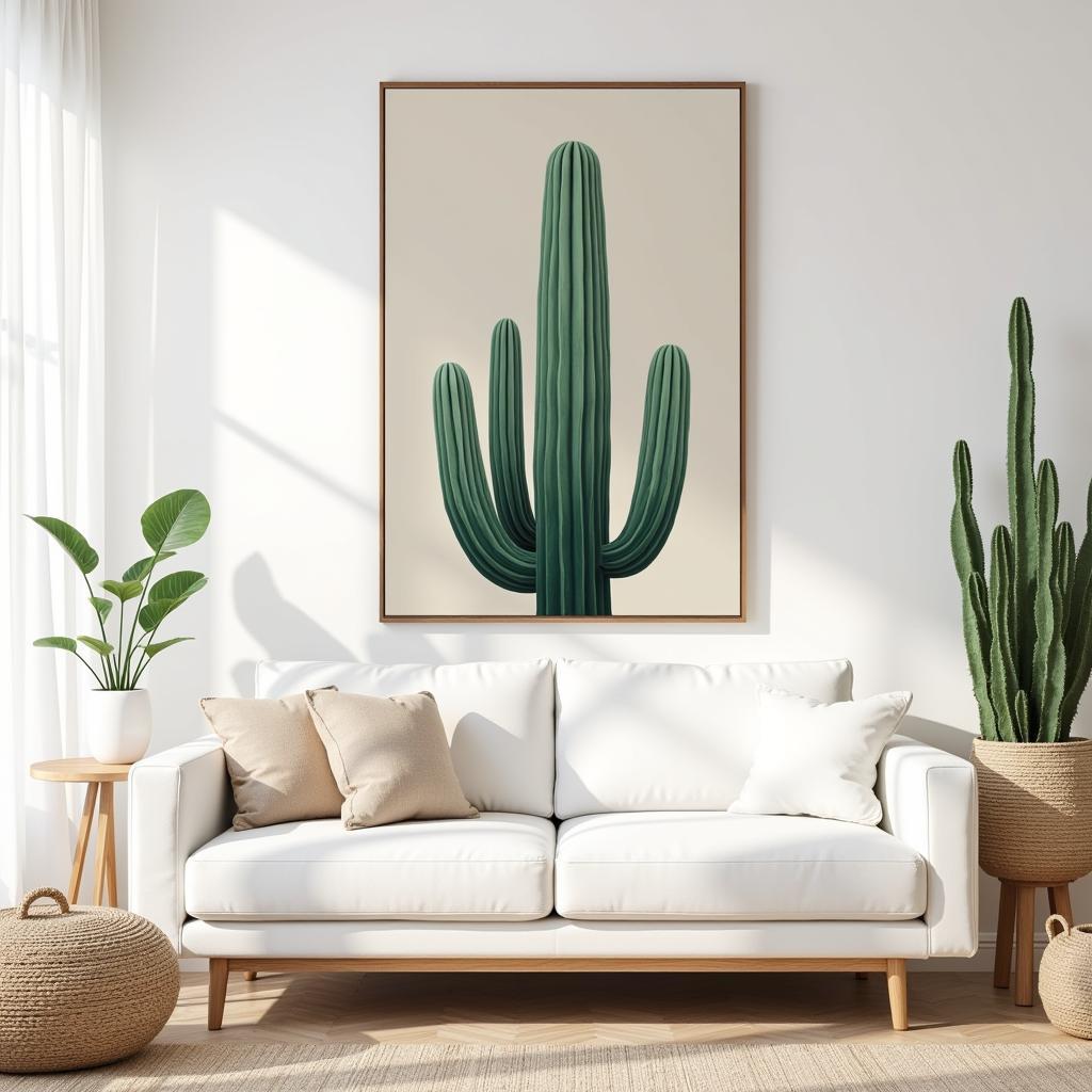 Cactus Canvas Wall Art in a Modern Living Room