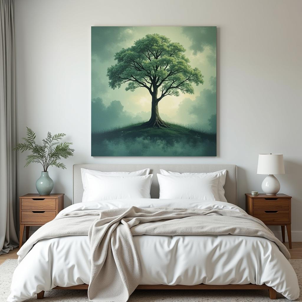 Bedroom Decorated with Canvas Art Tree