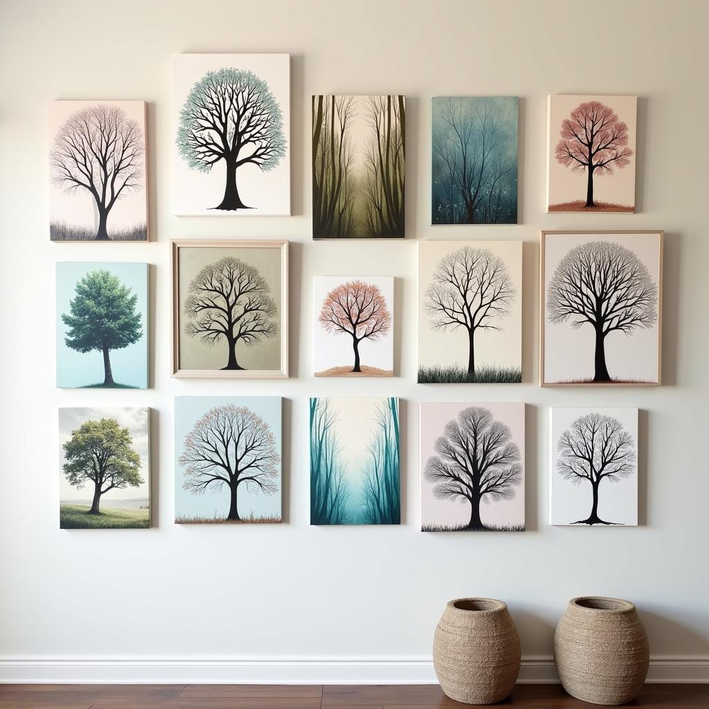 Gallery Wall Featuring Various Canvas Art Trees