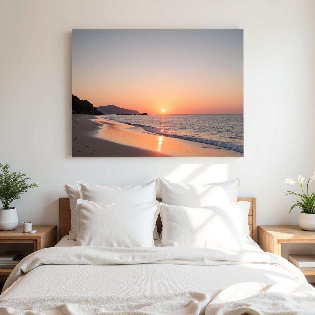  Serene Bedroom Decor with Canvas Beach Wall Art Above the Bed