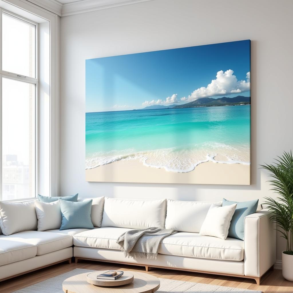 Coastal Living Room with Large Canvas Beach Wall Art