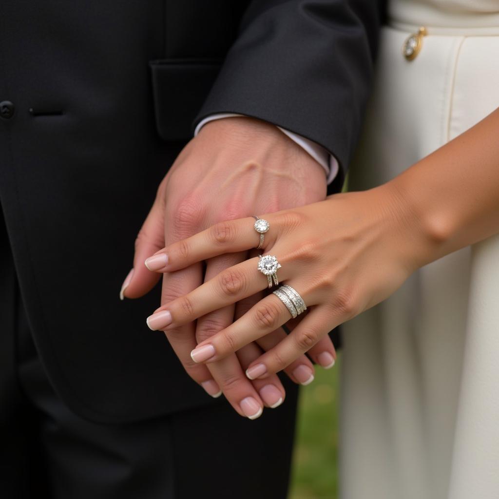 Couple Wearing Art Deco Engagement Rings