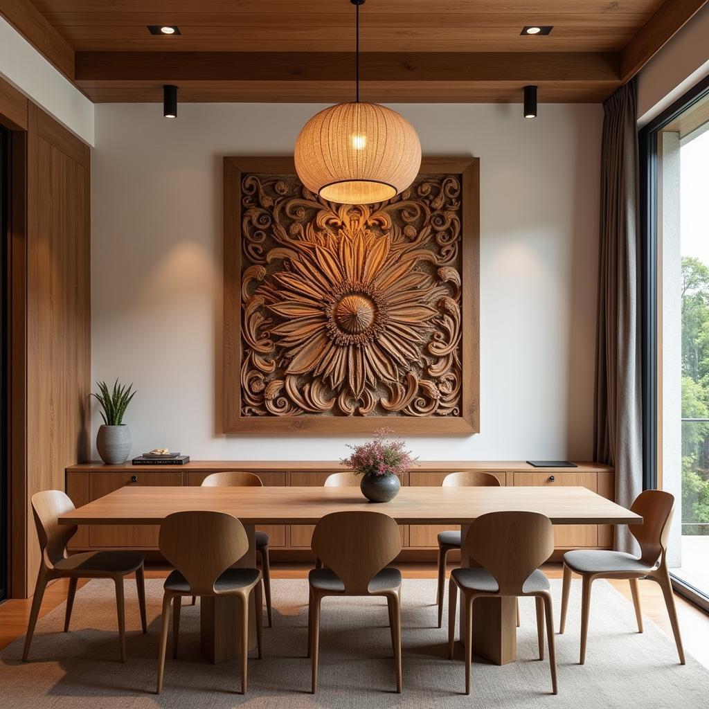 Carved Wooden Wall Art in a Dining Room