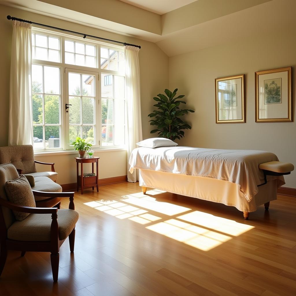 A serene and calming treatment room at the Center for Healing Arts Lyme Clinic, equipped for various therapies