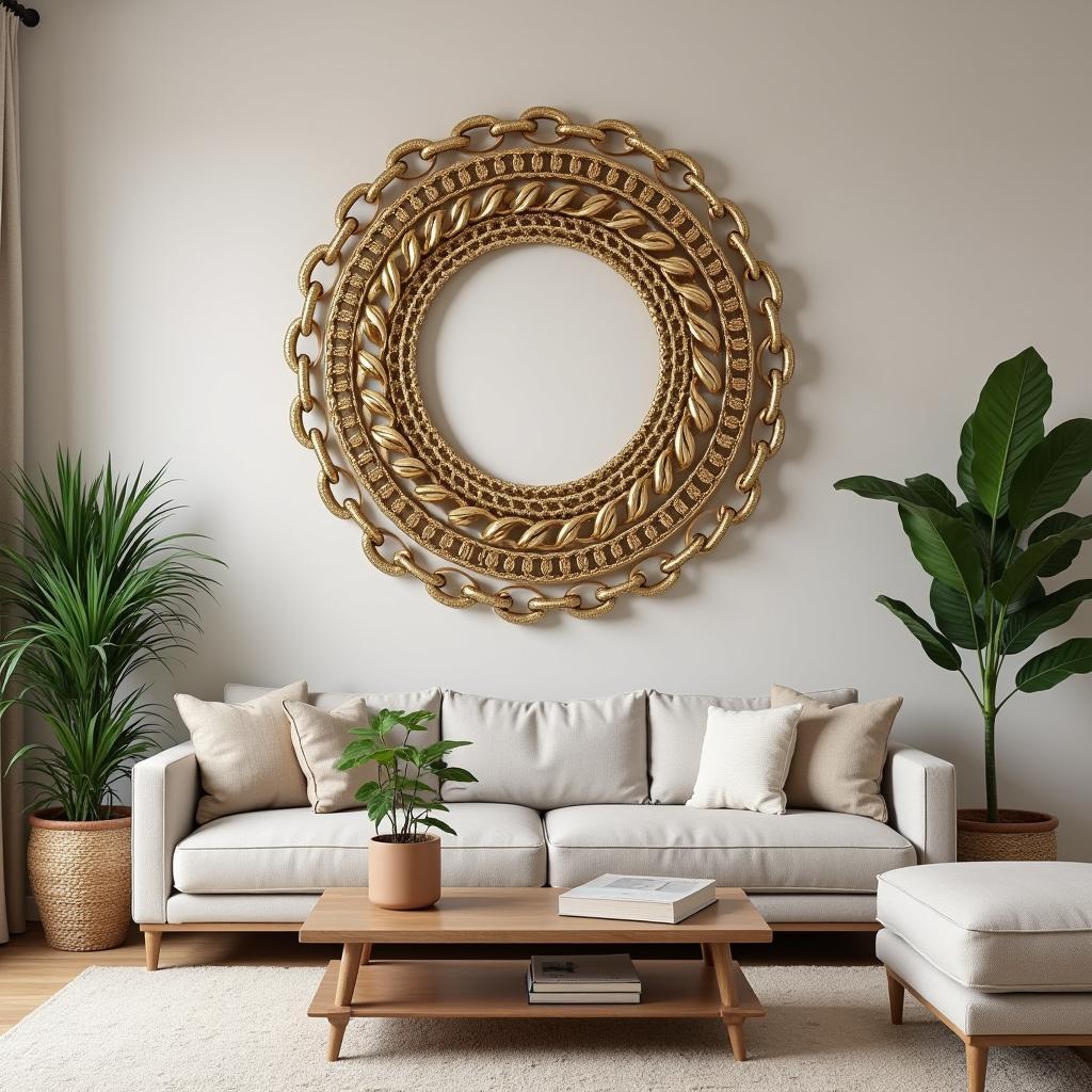 Chain wall art as a focal point in a living room