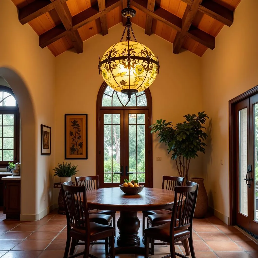 Chandelier with Natural Motifs in a Dining Room