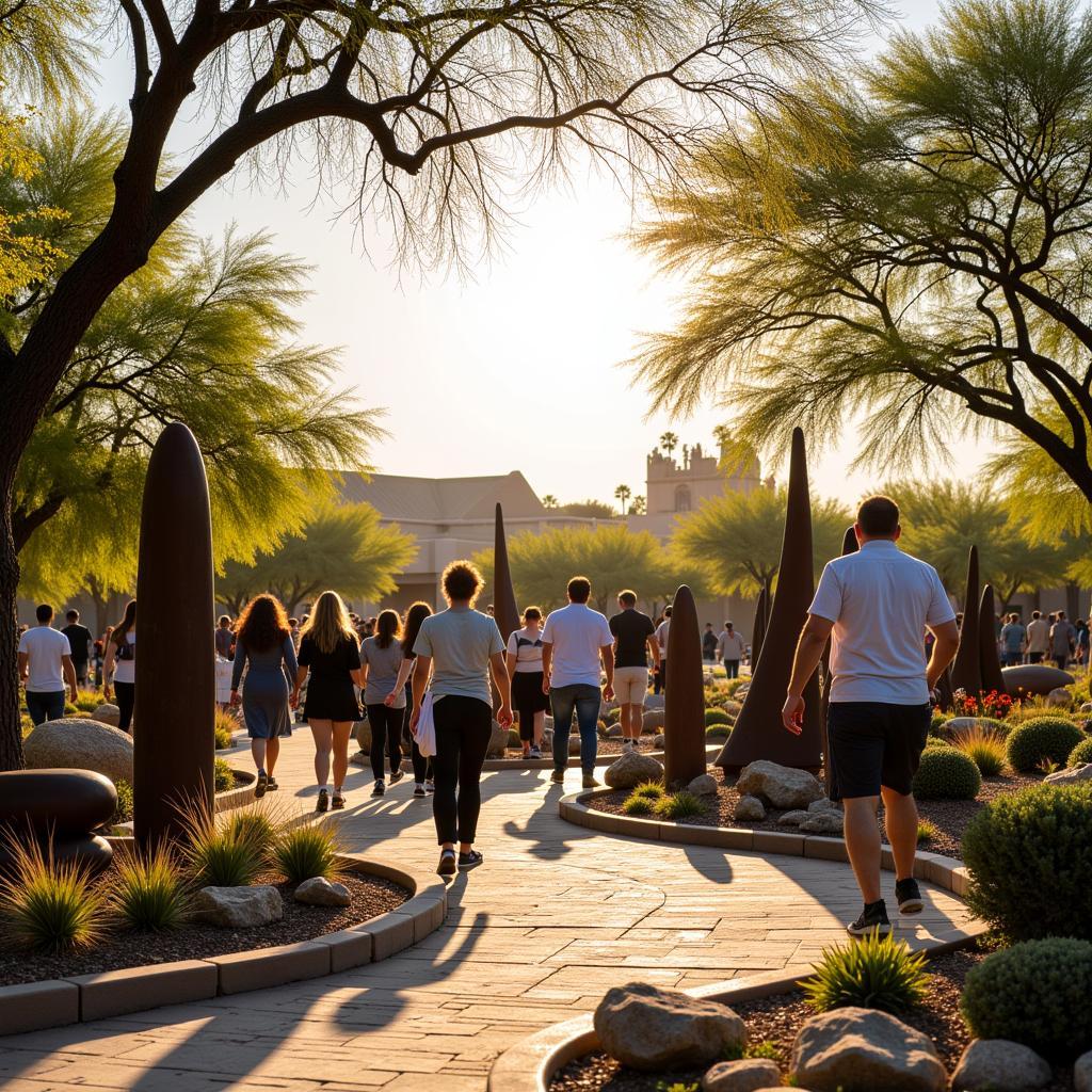 Visitors admiring sculptures at the Chandler Fine Art Festival