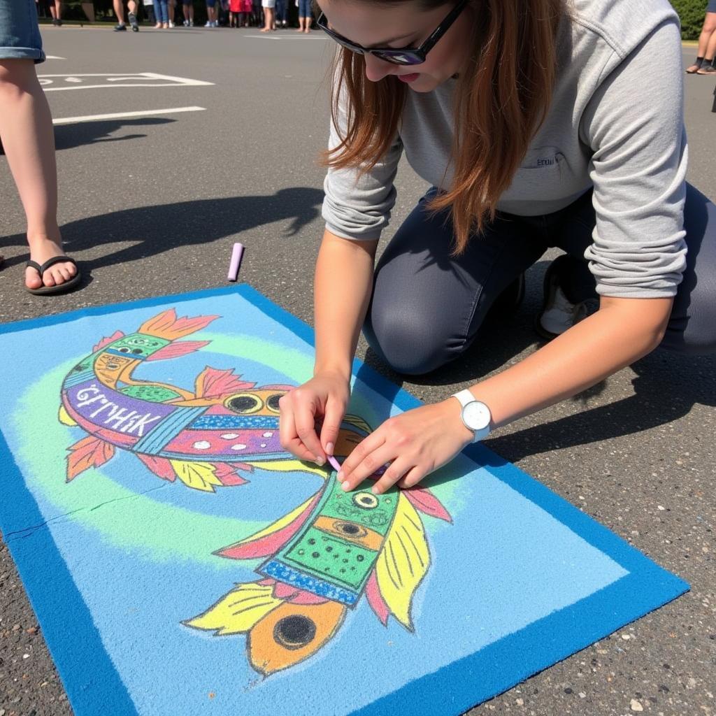 Artist creating chalk art at the Charlotte Chalk Art Festival