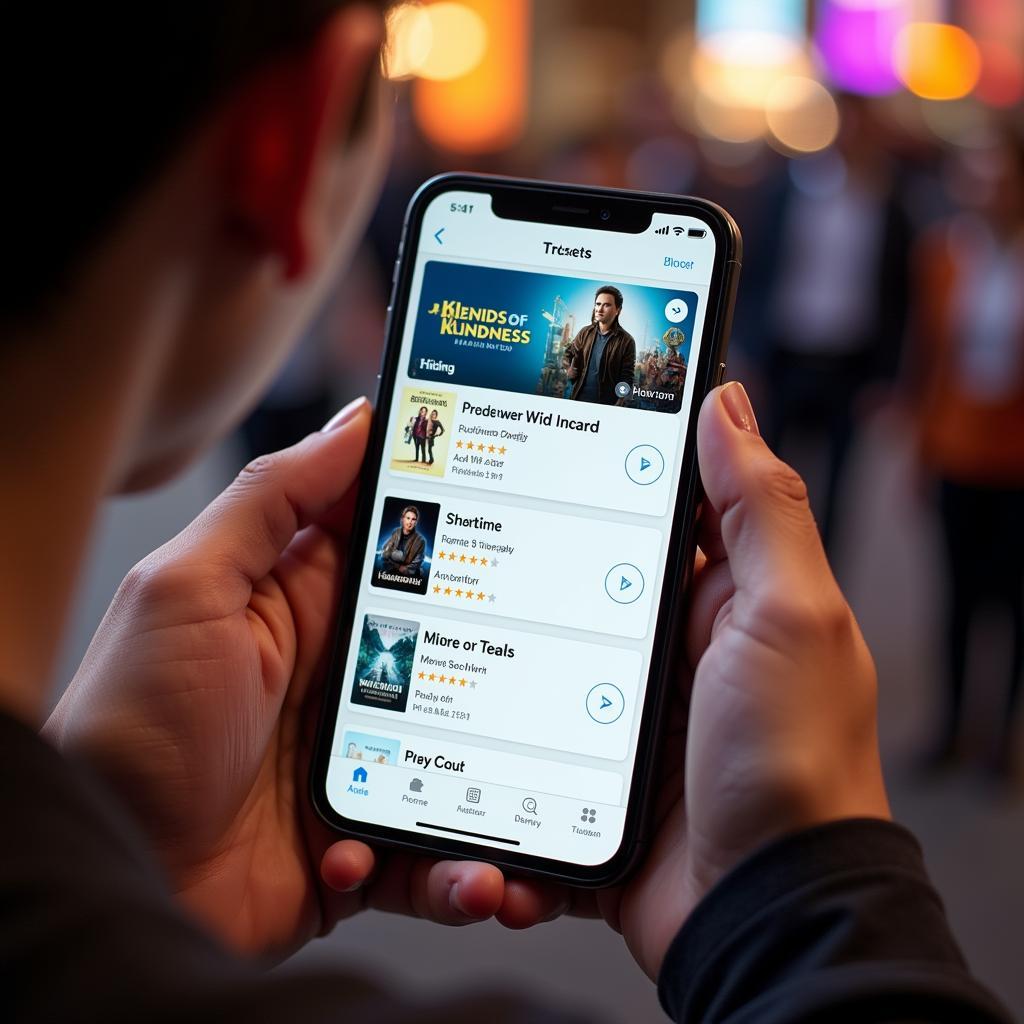 Person using a smartphone to check movie showtimes