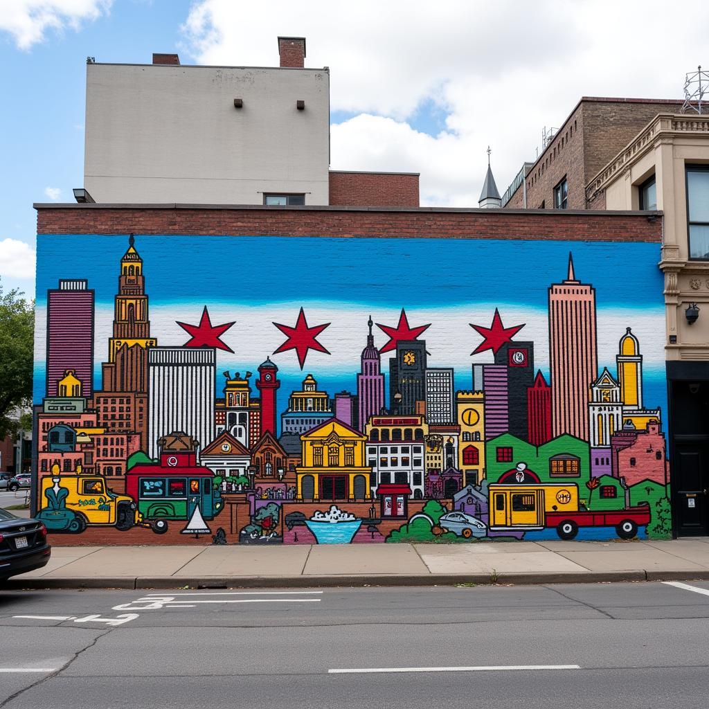 Chicago flag street art mural