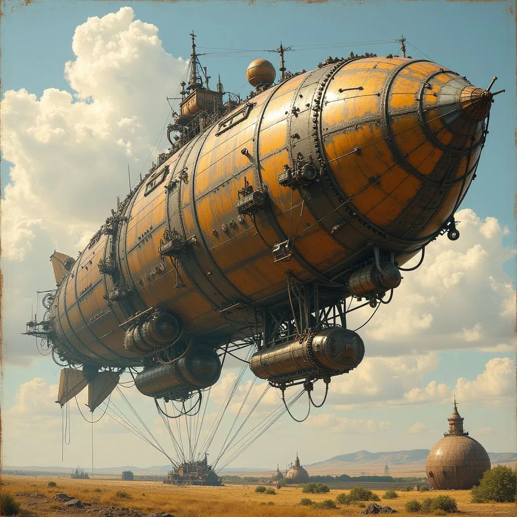 Khinh khí cầu steampunk khổng lồ trong tác phẩm airship art