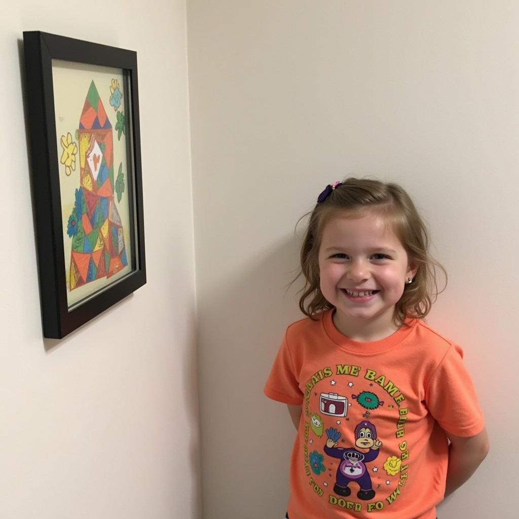 Child Beaming at Framed Artwork