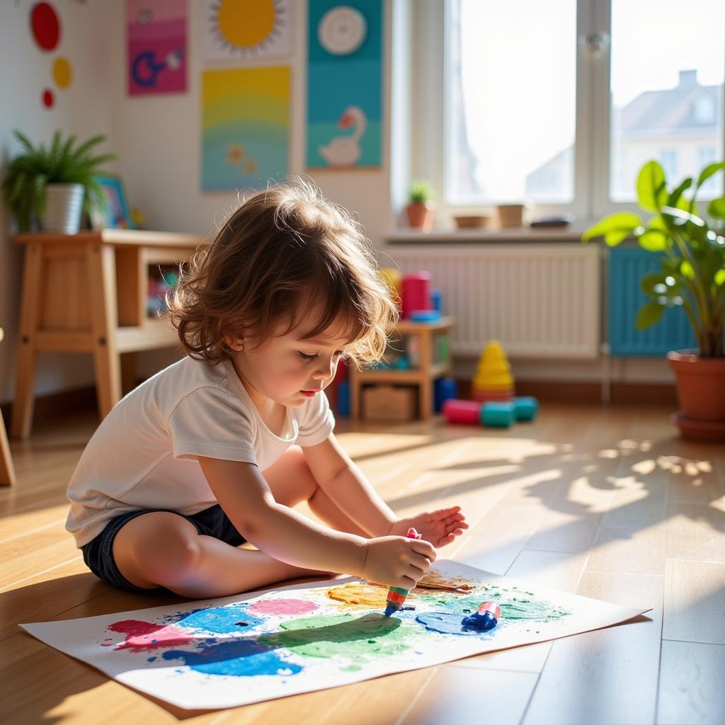 Child Painting in Playroom