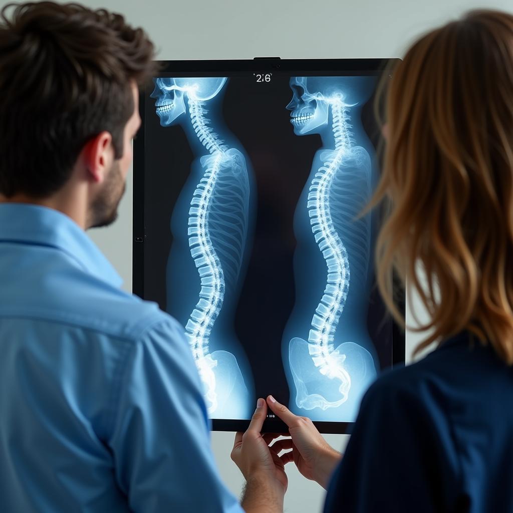 Chiropractor examining an X-ray