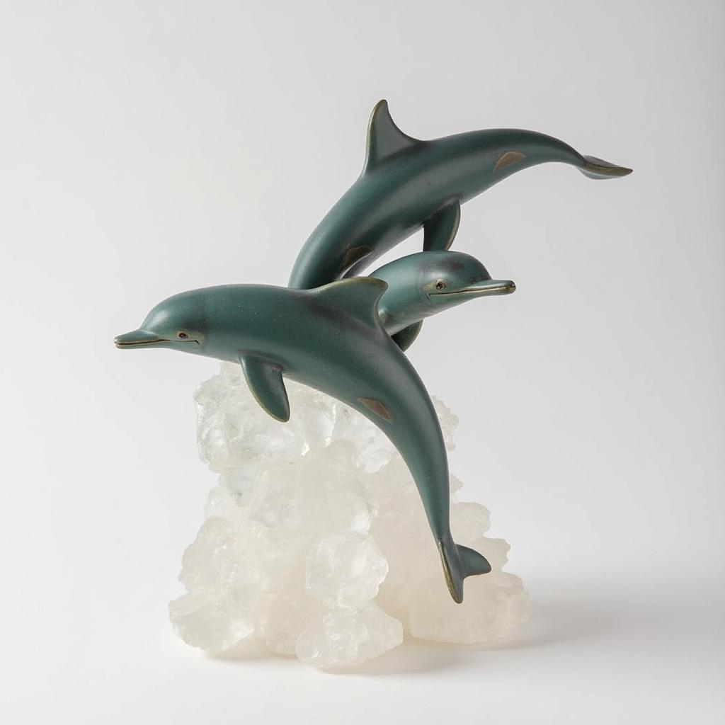 Christian Lassen dolphin sculpture on crystal base