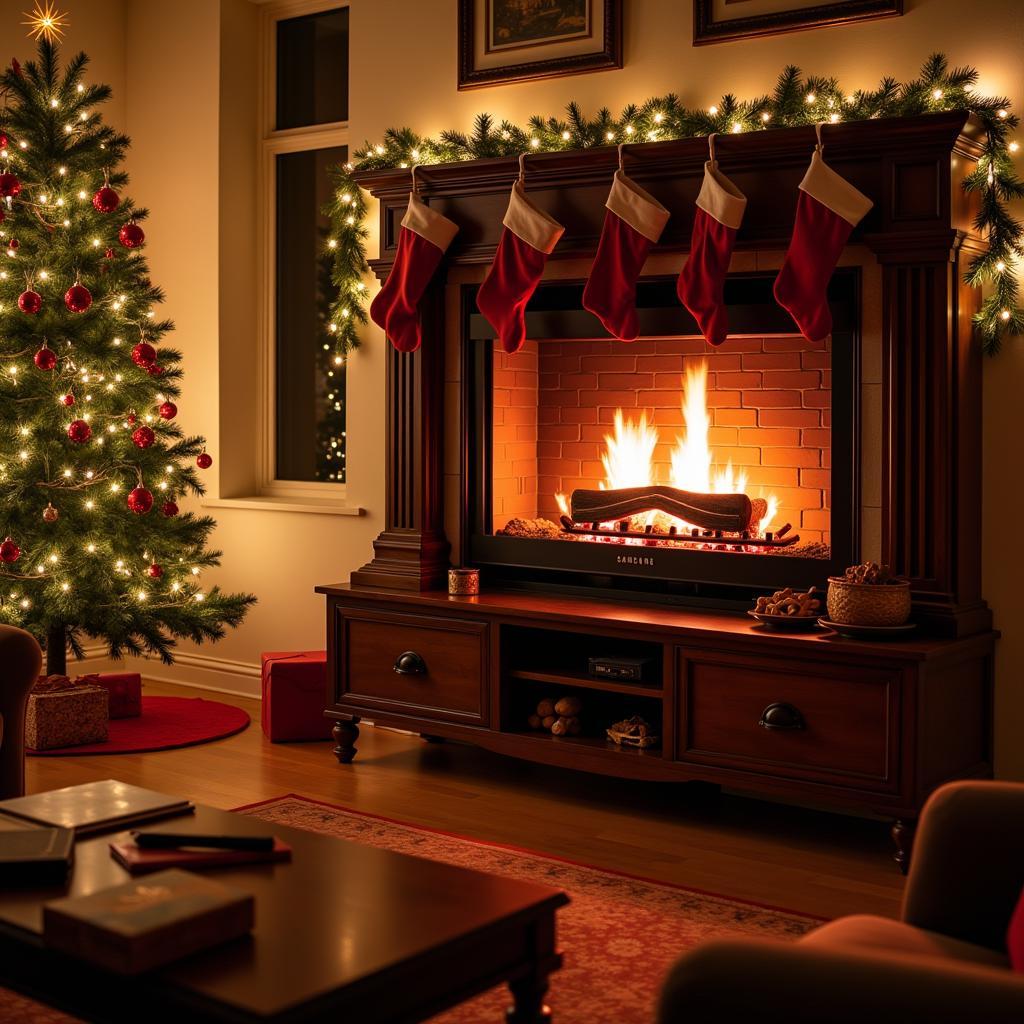 Christmas Frame TV Art: Cozy Fireplace