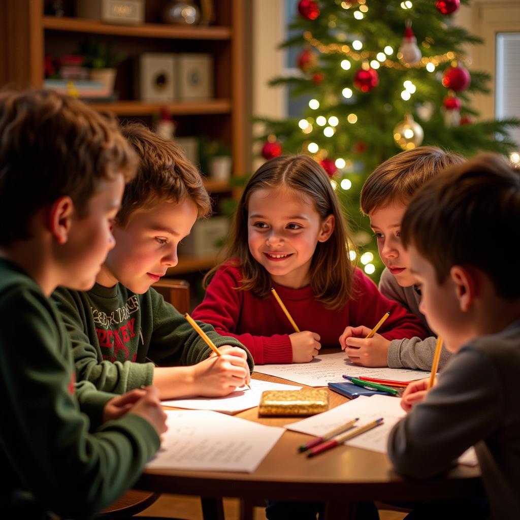 Children writing Christmas stories