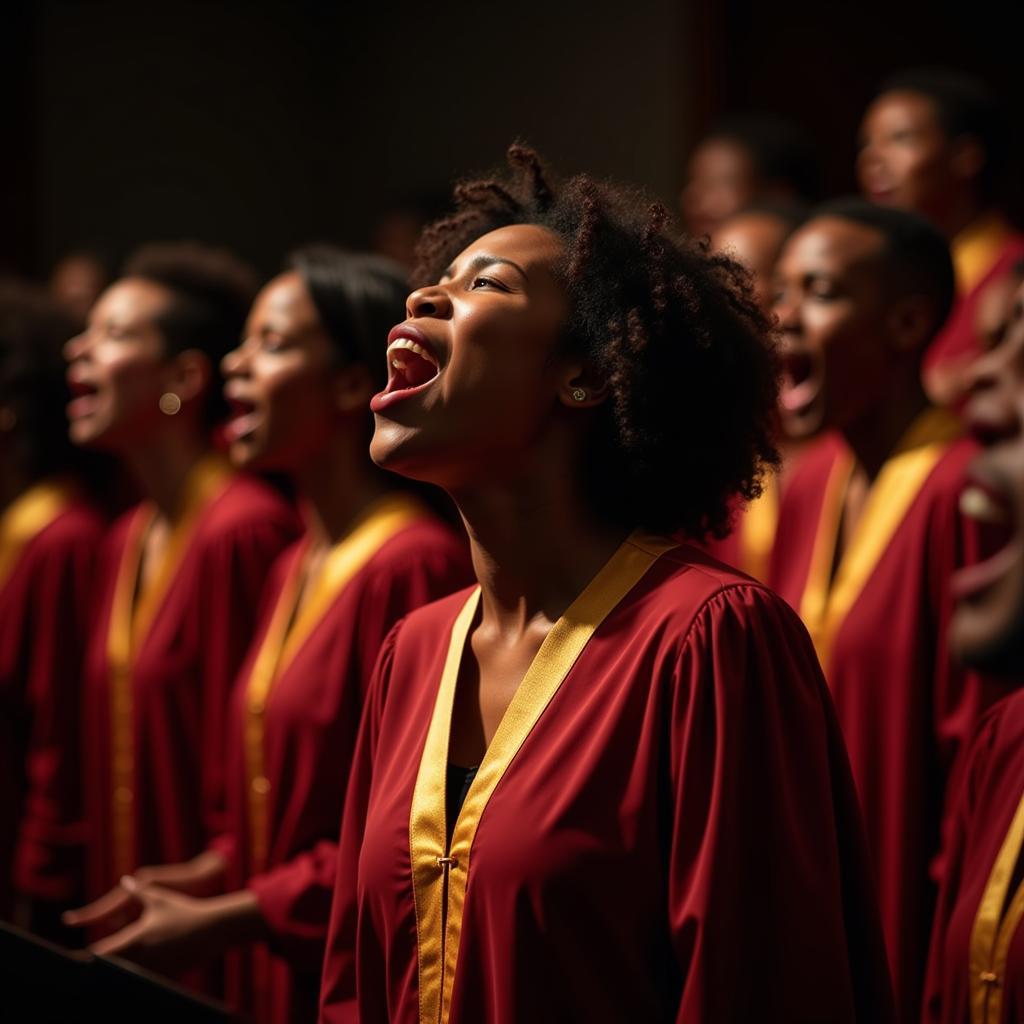 A church choir passionately singing gospels