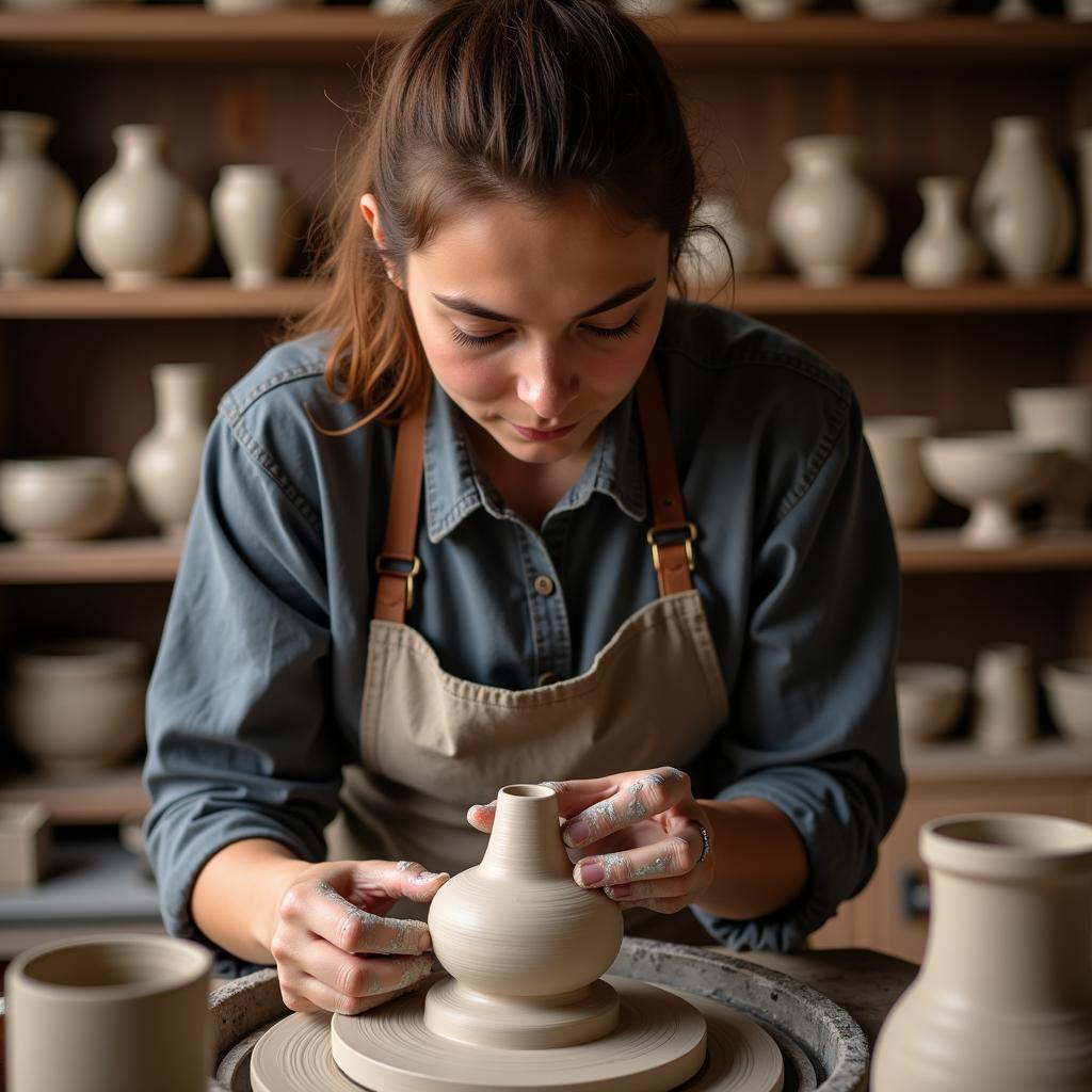 Artisan showcasing pottery at the Claremont Arts and Crafts Festival