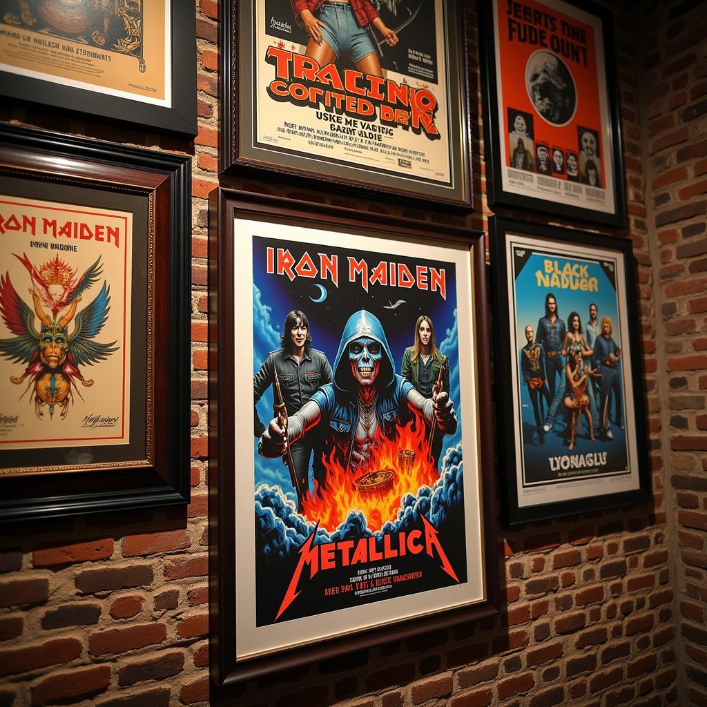 Vintage Concert Posters on a Brick Wall