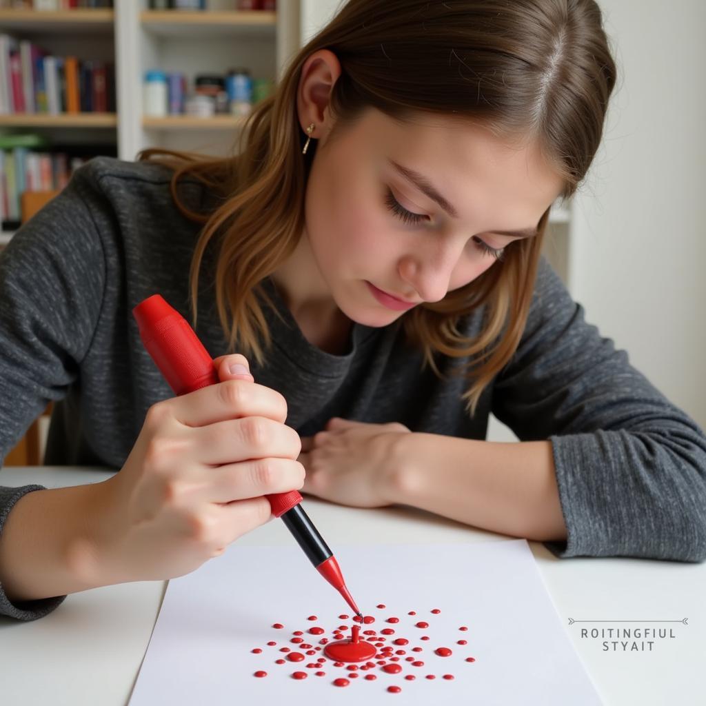 Cô gái đang vẽ mini dot art